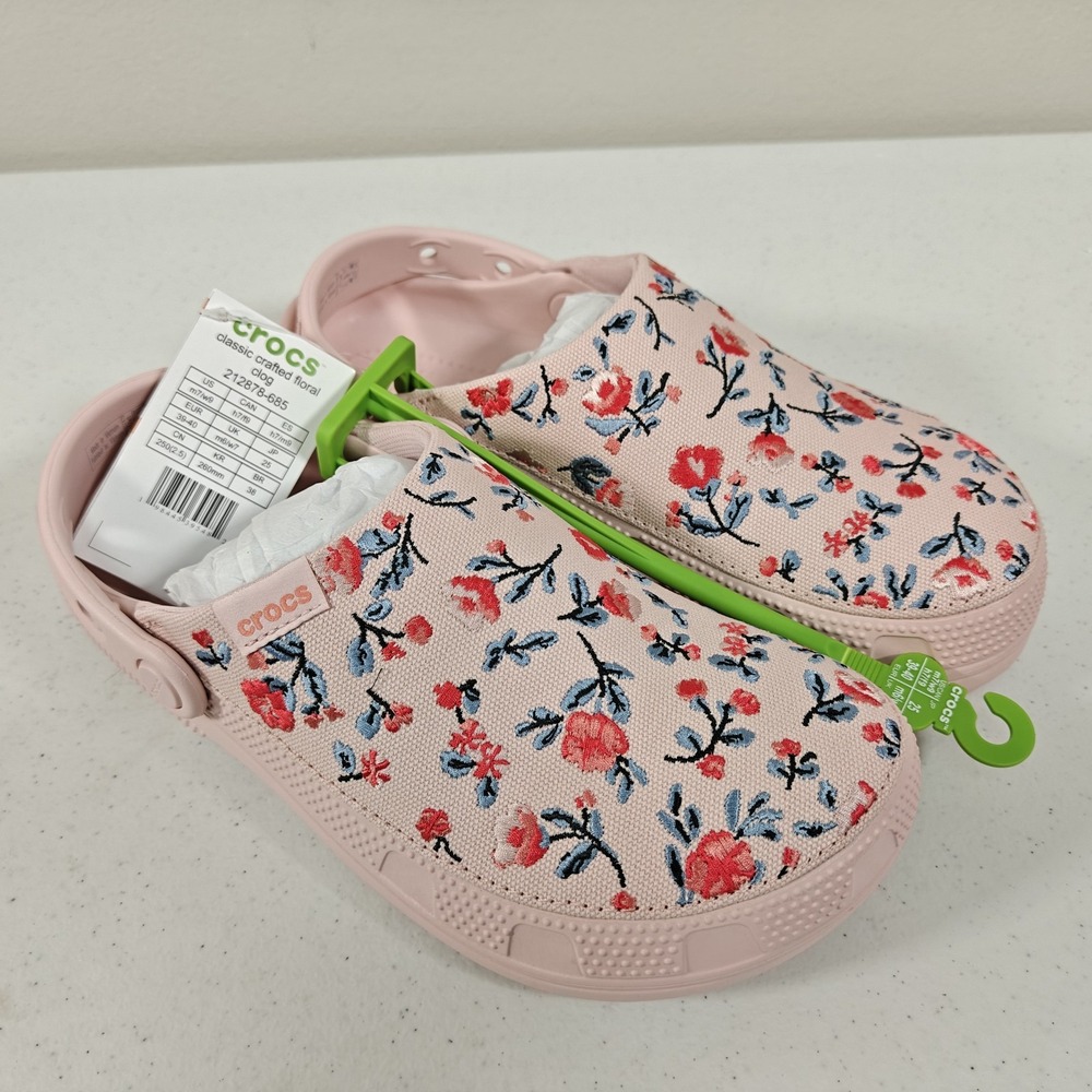 Crocs Classic Crafted Canvas Clogs Women's 9 Floral Cotton Candy Pink M7 W9 NEW
